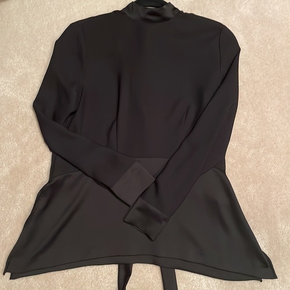 Classic neck tie long sleeve blouse with satin accents - Picture 1 of 3